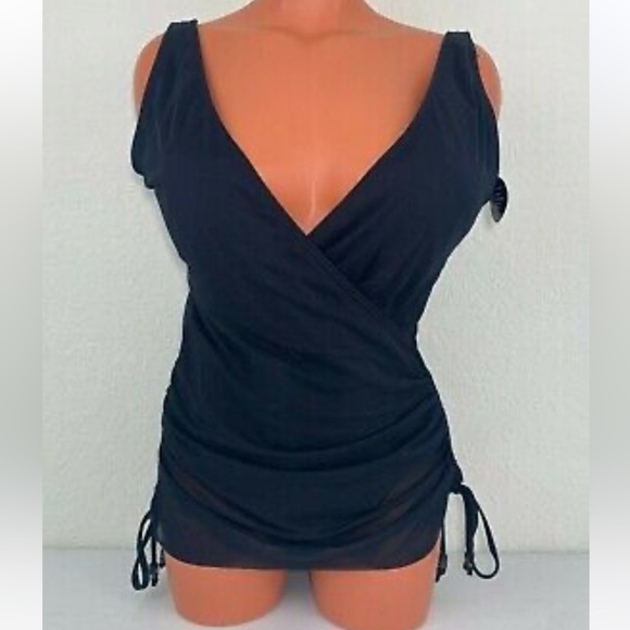 Nwt Carmen Marc Valvo Womens Mesh Overlay Side Tie One Piece Swimsuit Black - 6 - Picture 2 of 6
